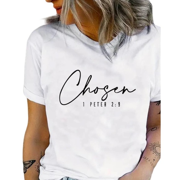 SHEIN Tops - Shein Women's Chosen Print Short Sleeve Crew Neck White T-Shirt SZ L